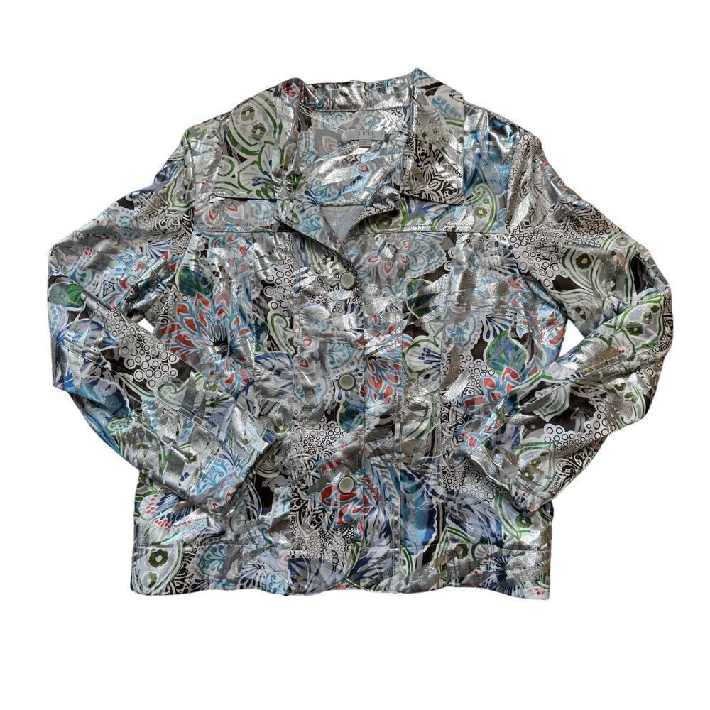 ERIN Blazer/Jean Jacket, size Large, Colorful Silver pattern, Festive & Sparkly